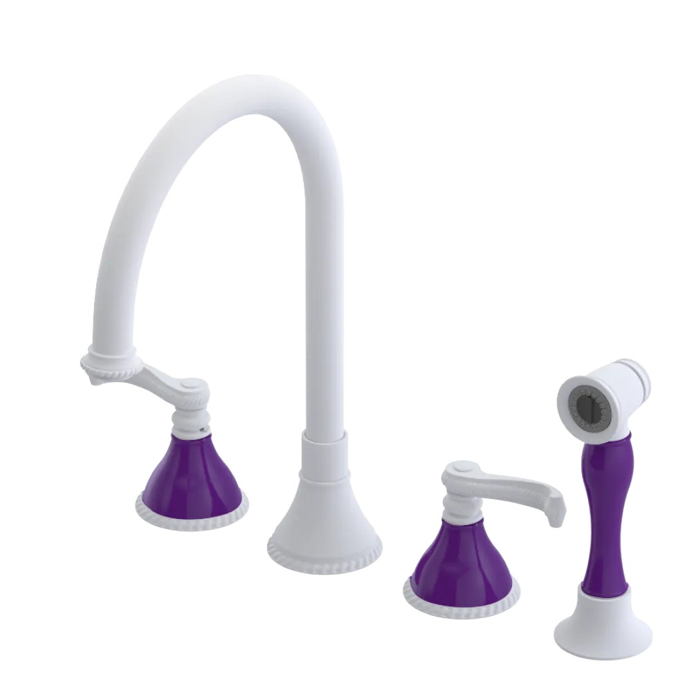 Rubinet Widespread Kitchen Set with Hand Spray Matt White