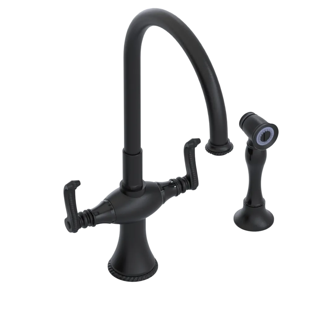 Rubinet Two Handle Single Hole Kitchen Set with Hand Spray Matt Black