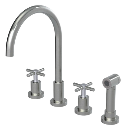 Rubinet Widespread Kitchen Set with LaSalle Spout with Hand Spray Satin Nickel