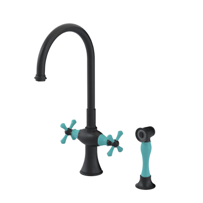 Rubinet Two Handle Single Hole Kitchen Set with Hand Spray Matt Black