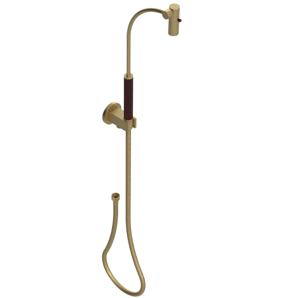 Rubinet Hand Held Shower Bidet with Extended Reach & Dual Function Spray Including Wall Bracket with Supply & Hose (Round) Satin Brass