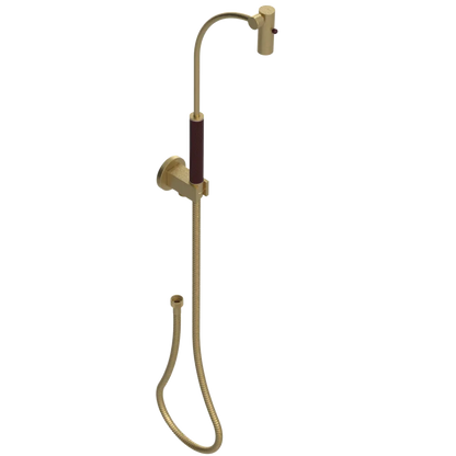 Rubinet Hand Held Shower Bidet with Extended Reach & Dual Function Spray Including Wall Bracket with Supply & Hose (Round) Satin Brass