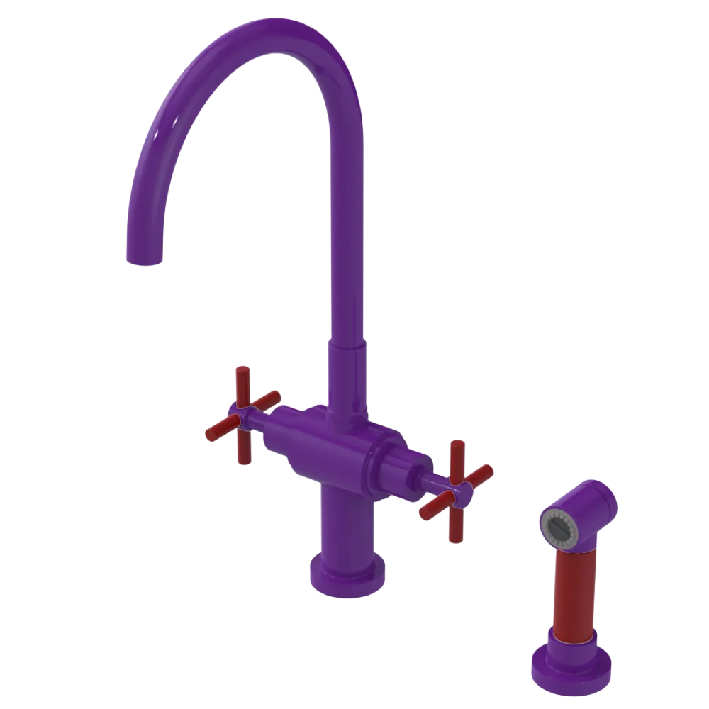 Rubinet Two Handle Single Hole Kitchen Set with LaSalle Spout with Hand Spray Purple Haze
