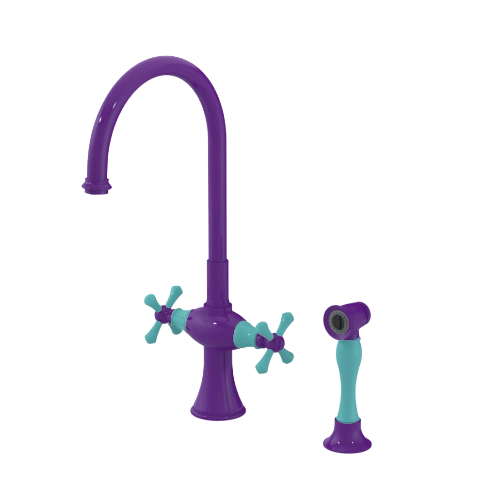 Rubinet Two Handle Single Hole Kitchen Set with Hand Spray Purple Haze