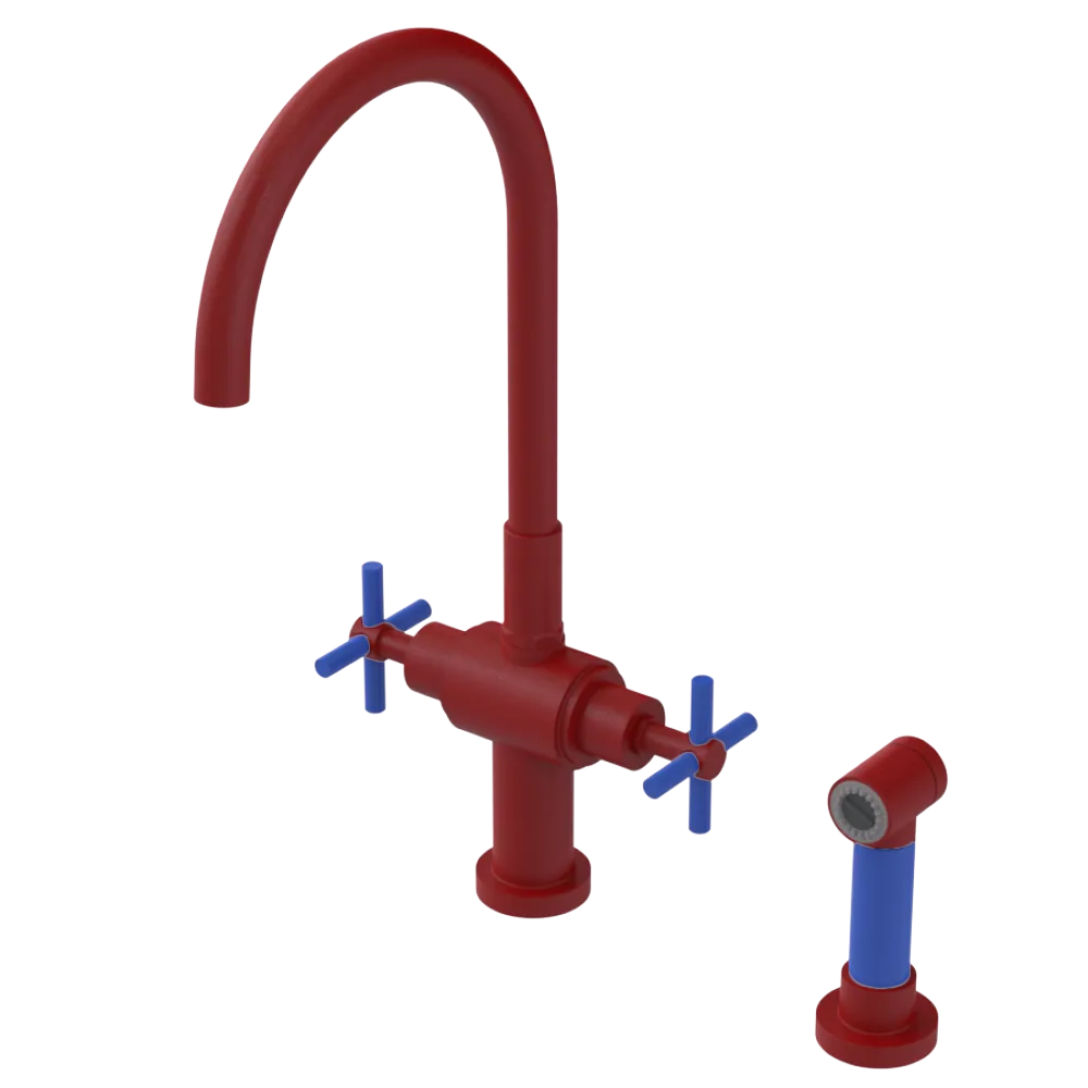 Rubinet Two Handle Single Hole Kitchen Set with LaSalle Spout with Hand Spray Maroon