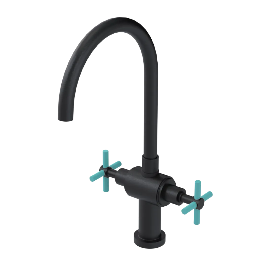 Rubinet Two Handle Single Hole Kitchen Set with LaSalle Spout Matt Black