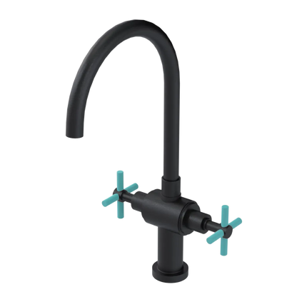 Rubinet Two Handle Single Hole Kitchen Set with LaSalle Spout Matt Black