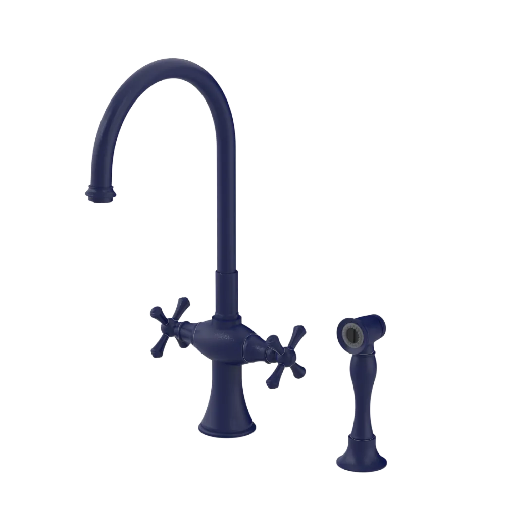 Rubinet Two Handle Single Hole Kitchen Set with Hand Spray Midnight Blue