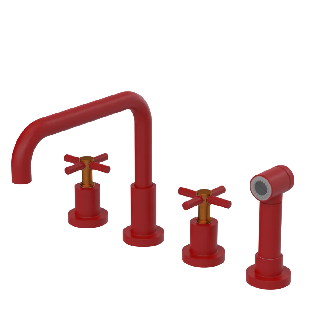Rubinet Widespread Kitchen Set with Hand Spray Maroon