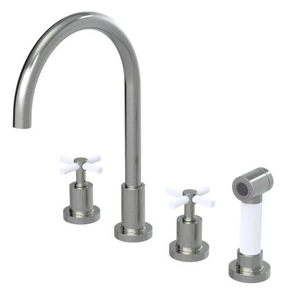 Rubinet Widespread Kitchen Set with LaSalle Spout with Hand Spray Satin Nickel