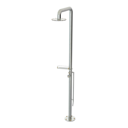 Rubinet Pressure Balance Outdoor Shower with Foot Rinse & 10" Shower Head (with shelf) - 304 Stainless Steel Satin Nickel
