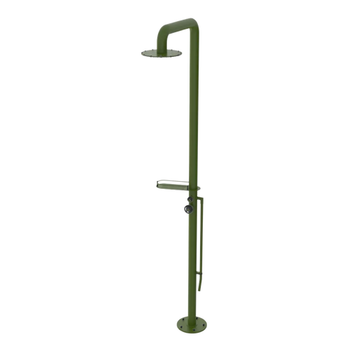 Rubinet Pressure Balance Outdoor Shower with Foot Rinse & 10" Shower Head (with shelf) - 304 Stainless Steel Green Envy