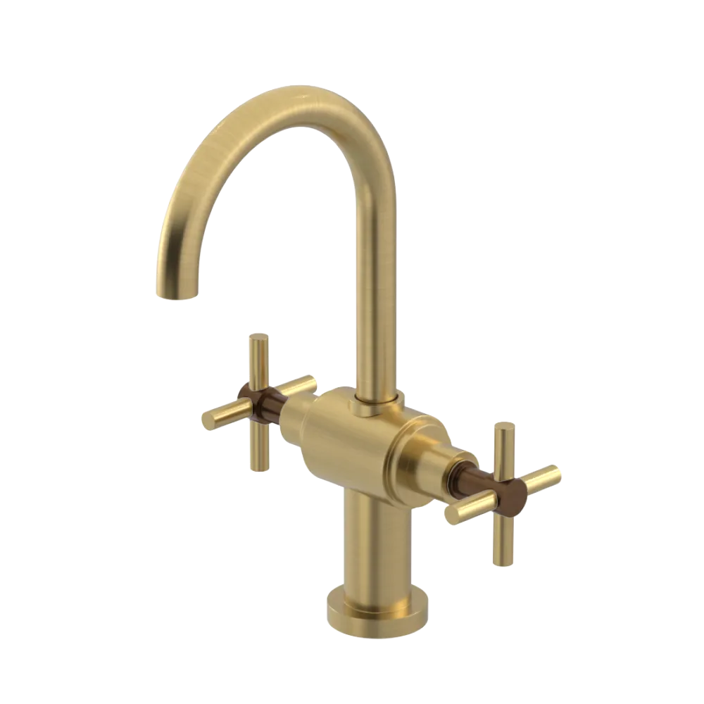 Rubinet Single Hole Dual Handle Lav. Set with LaSalle Spout (less drain) Satin Brass
