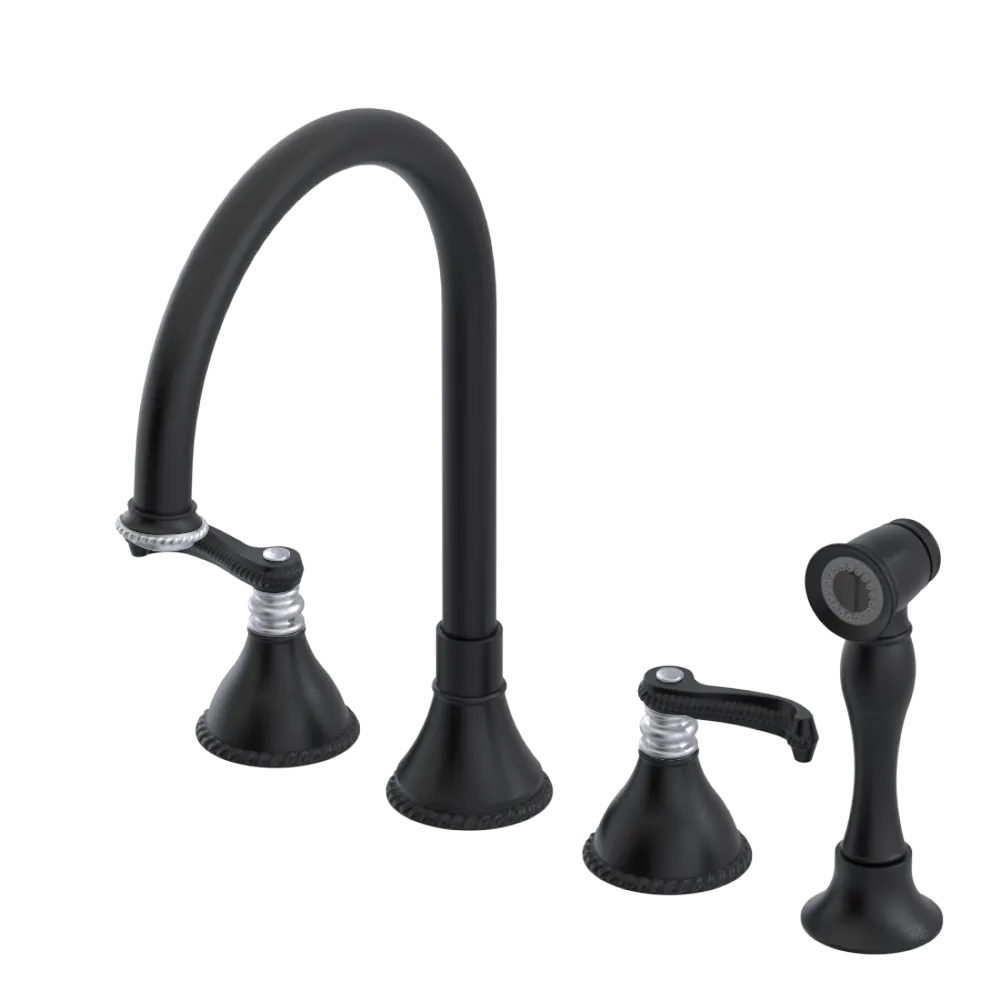 Rubinet Widespread Kitchen Set with Hand Spray Matt Black