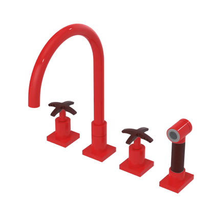 Rubinet Widespread Kitchen Set with Hand Spray Red