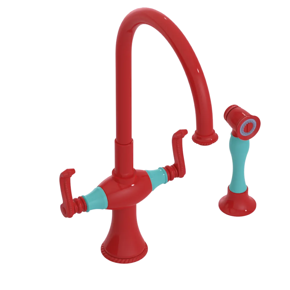 Rubinet Two Handle Single Hole Kitchen Set with Hand Spray Red