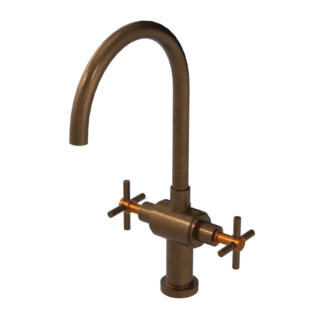 Rubinet Two Handle Single Hole Kitchen Set with LaSalle Spout Tuscan Brass