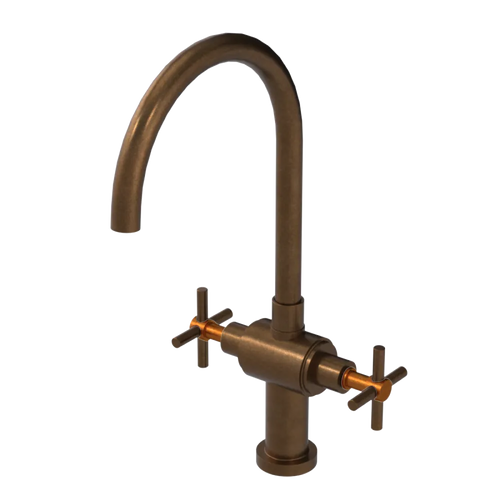 Rubinet Two Handle Single Hole Kitchen Set with LaSalle Spout Tuscan Brass