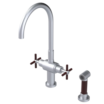 Rubinet Two Handle Single Hole Kitchen Set with LaSalle Spout with Hand Spray Satin Chrome