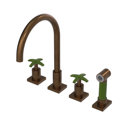 Rubinet Widespread Kitchen Set with Hand Spray Tuscan Brass