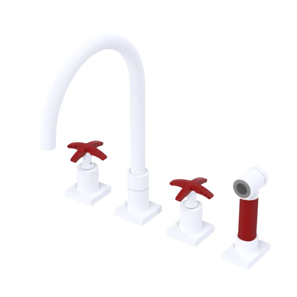 Rubinet Widespread Kitchen Set with Hand Spray Matt White