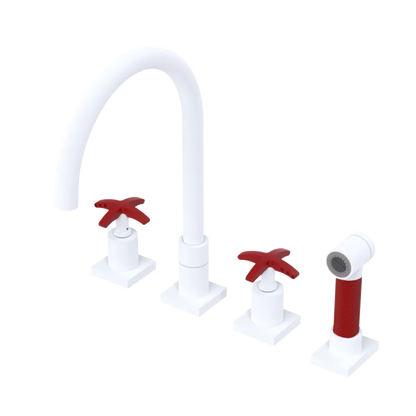 Rubinet Widespread Kitchen Set with Hand Spray Matt White