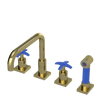 Rubinet Widespread Kitchen Set with Genesis Spout with Hand Spray Natural Brass