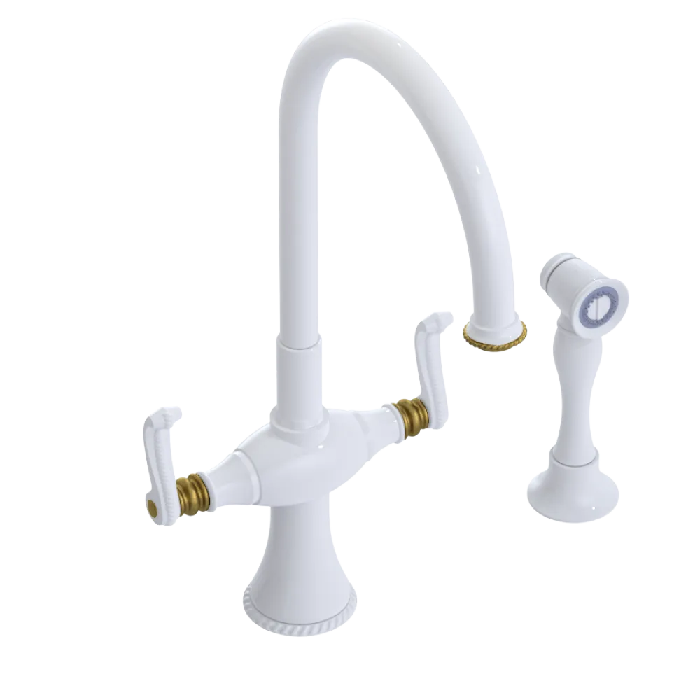 Rubinet Two Handle Single Hole Kitchen Set with Hand Spray White