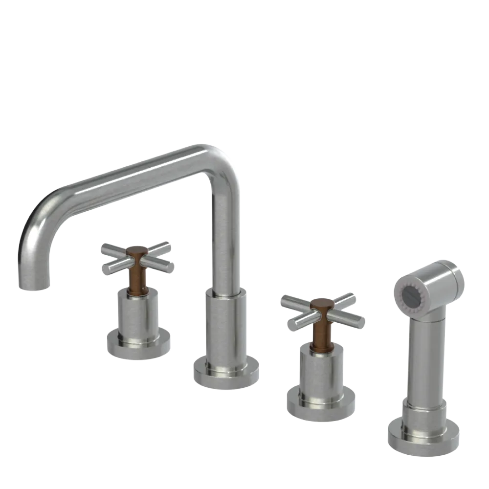 Rubinet Widespread Kitchen Set with Hand Spray Satin Nickel