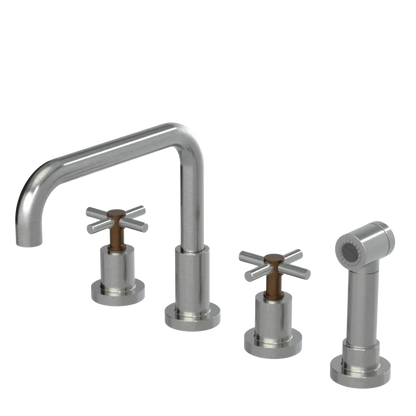 Rubinet Widespread Kitchen Set with Hand Spray Satin Nickel