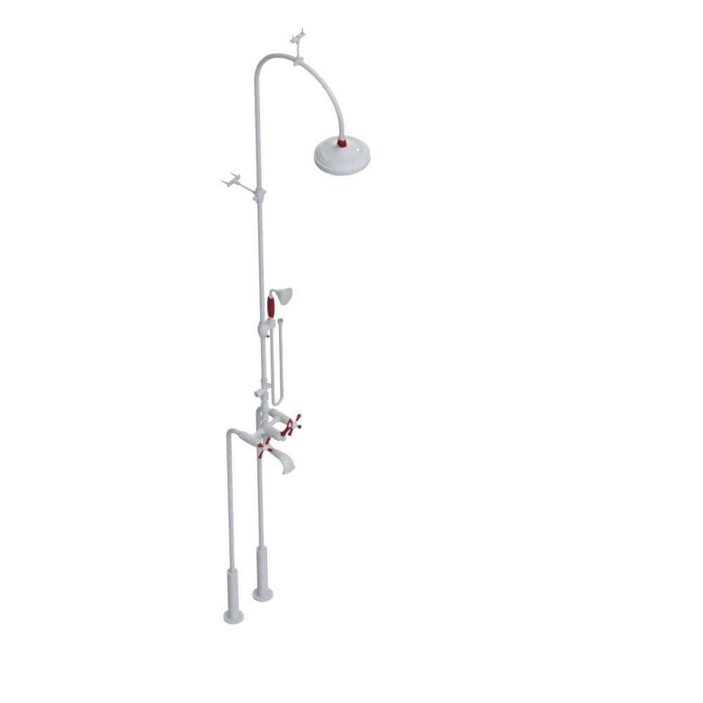 Rubinet Floor Mount Tub & Shower with hand held shower White