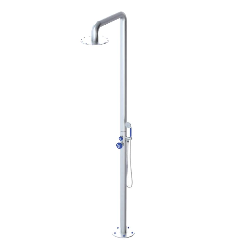 Rubinet Pressure Balance Outdoor Shower with Hand Held Shower & 10" Shower Head - 304 Stainless Steel Satin Chrome
