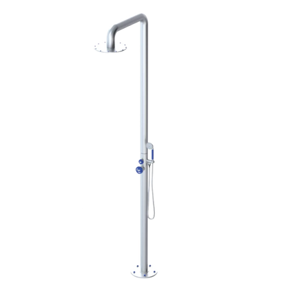 Rubinet Pressure Balance Outdoor Shower with Hand Held Shower & 10" Shower Head - 304 Stainless Steel Satin Chrome