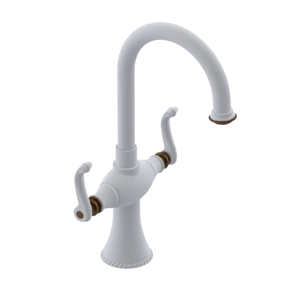 Rubinet Single Hole Dual Handle Lav. Set. (less drain) Matt White