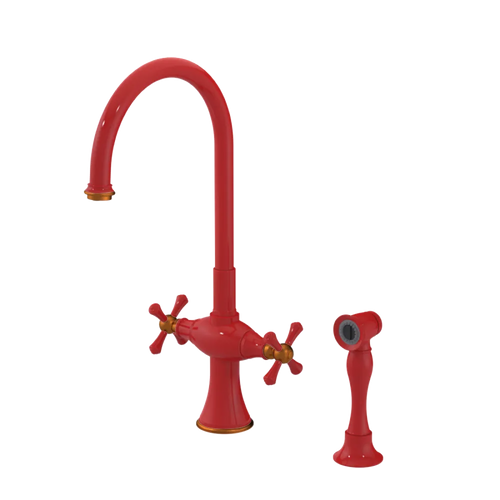 Rubinet Two Handle Single Hole Kitchen Set with Hand Spray Red