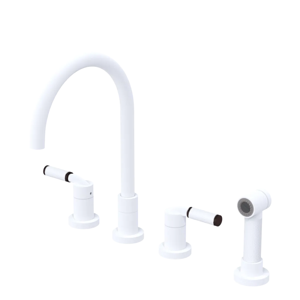 Rubinet Widespread Kitchen Set with Hand Spray Matt White