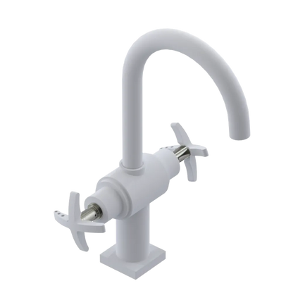 Rubinet Single Hole Dual Handle Lav. Set. (less drain) Matt White