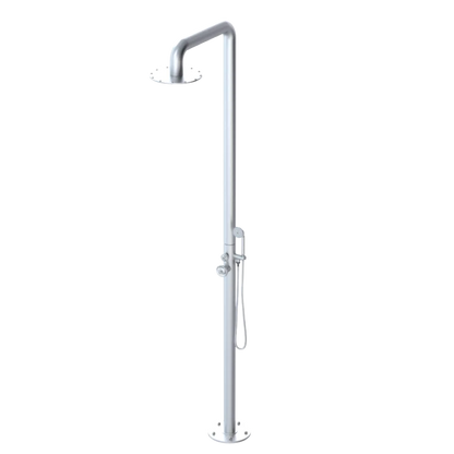 Rubinet Pressure Balance Outdoor Shower with Hand Held Shower & 10" Shower Head - 304 Stainless Steel Satin Chrome