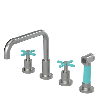 Rubinet Widespread Kitchen Set with Hand Spray Satin Nickel