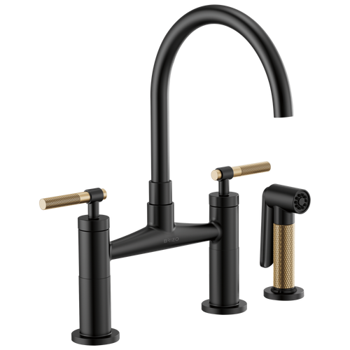 Brizo Bridge Faucet With Arc Spout And Knurled Handle