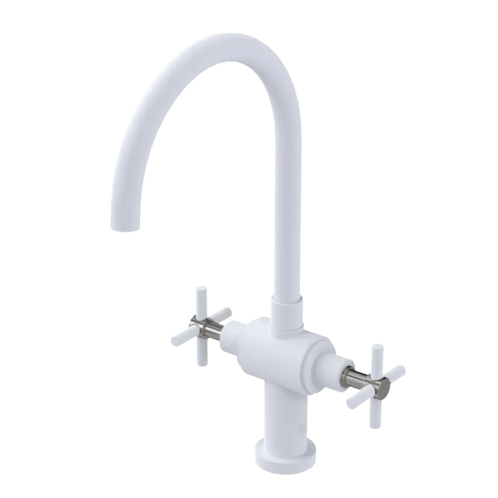 Rubinet Two Handle Single Hole Kitchen Set with LaSalle Spout Matt White