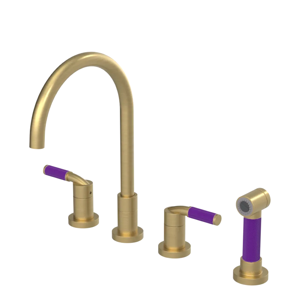 Rubinet Widespread Kitchen Set with Hand Spray Satin Brass