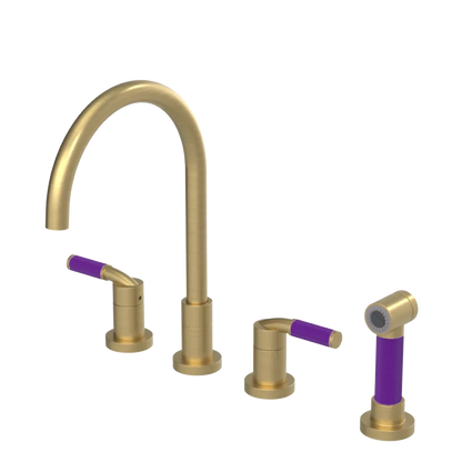 Rubinet Widespread Kitchen Set with Hand Spray Satin Brass