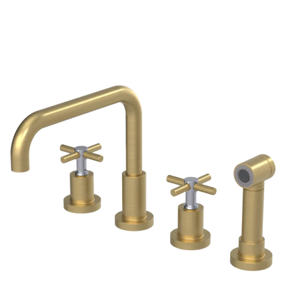Rubinet Widespread Kitchen Set with Hand Spray Satin Brass