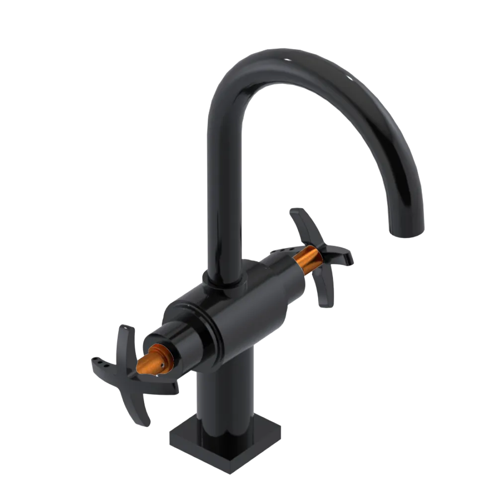 Rubinet Single Hole Dual Handle Lav. Set. (less drain) Black