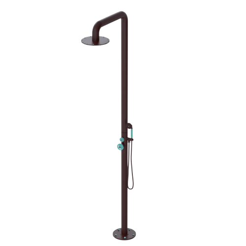 Rubinet Pressure Balance Outdoor Shower with Hand Held Shower & 10" Shower Head - 304 Stainless Steel Bordeaux