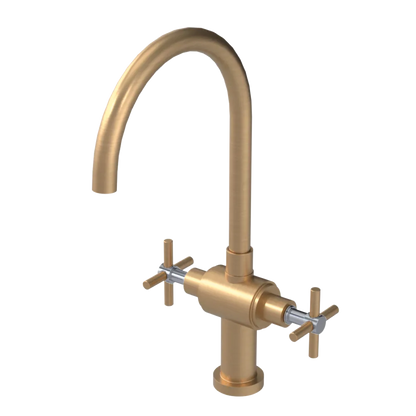 Rubinet Two Handle Single Hole Kitchen Set with LaSalle Spout Satin Gold