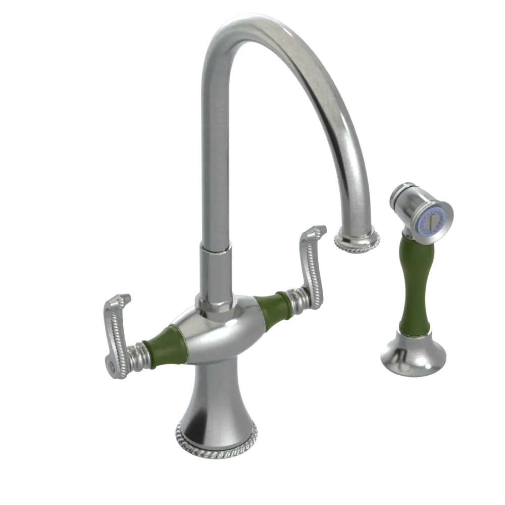 Rubinet Two Handle Single Hole Kitchen Set with Hand Spray Satin Nickel
