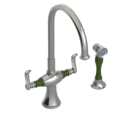Rubinet Two Handle Single Hole Kitchen Set with Hand Spray Satin Nickel