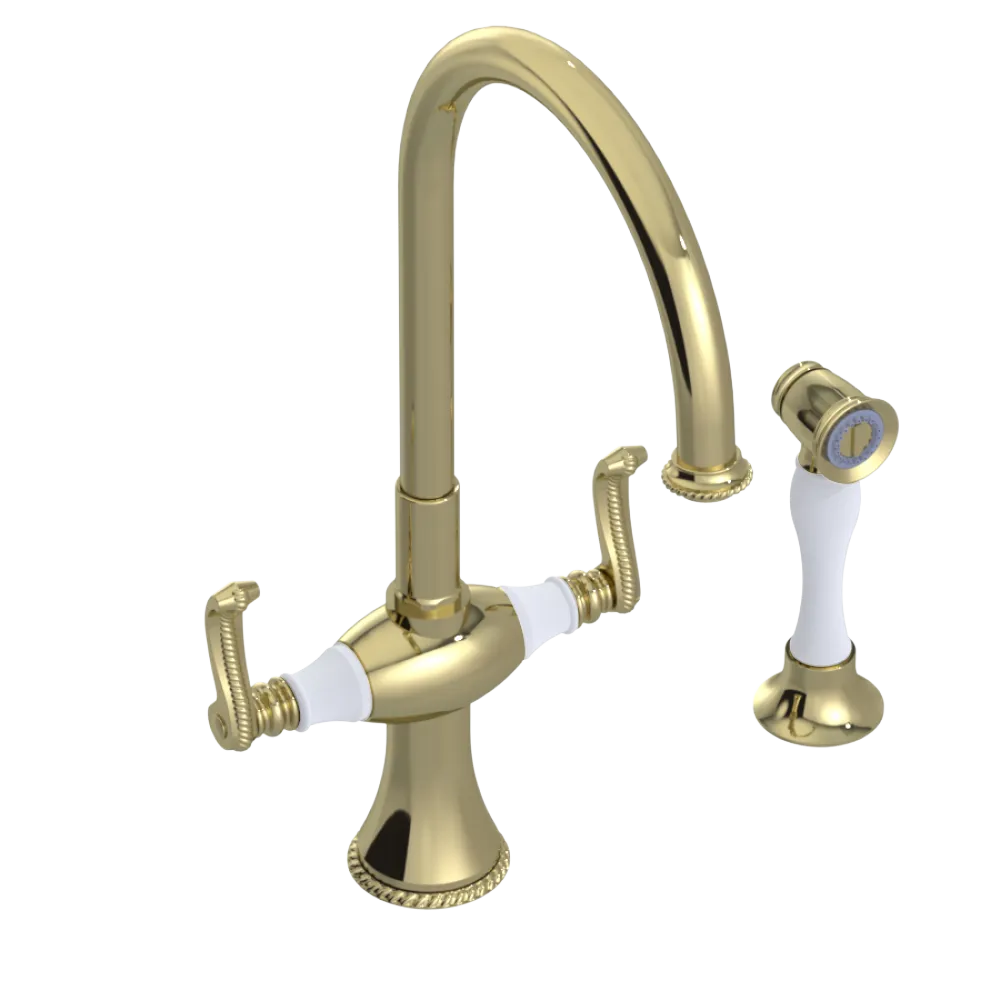 Rubinet Two Handle Single Hole Kitchen Set with Hand Spray Gold